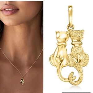 14K Gold Double Loving Cats Pendant Charm